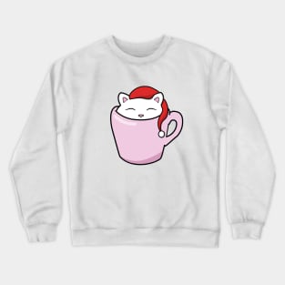 Cute Christmas cat sitting in a pink cup Crewneck Sweatshirt